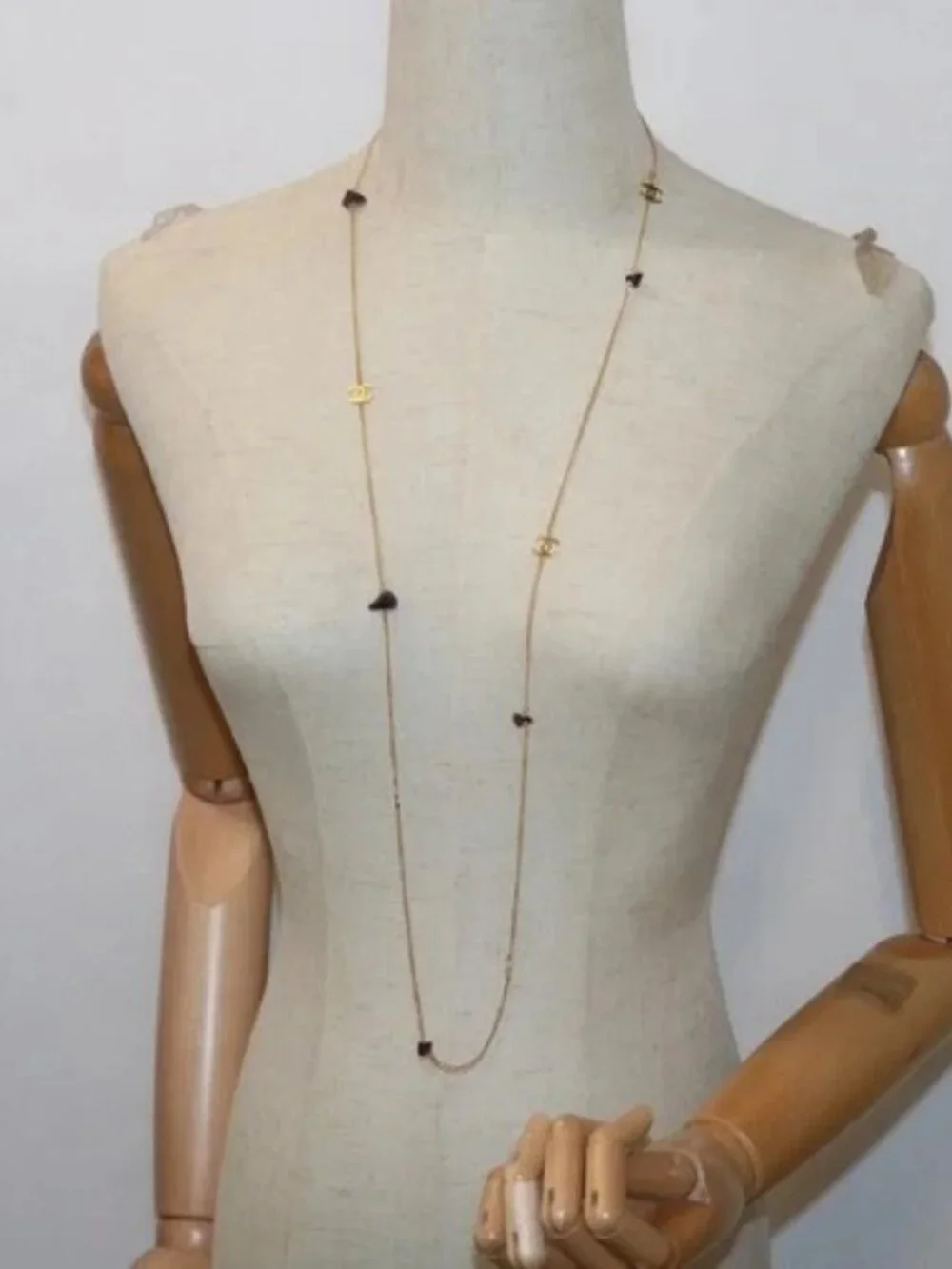CHANEL COCO Mark Stone Necklace Gold CC Auth am5561V